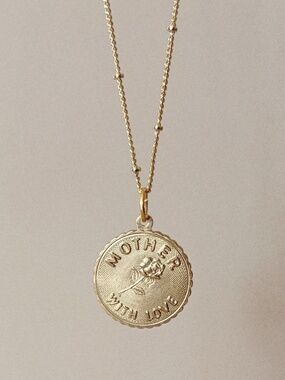Mother With Love Gold Pendant Necklace | Dainty Vintage Inspired Necklace